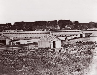 Camp Barry near Bladensberg, Maryland. Stables, 1861-65. Formerly attributed to Mathew B. Brady.