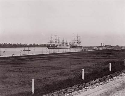 Frigates "Santee" and "Constitution" off Naval Academy, Annapolis, 1861-65. Formerly attributed to Mathew B. Brady.