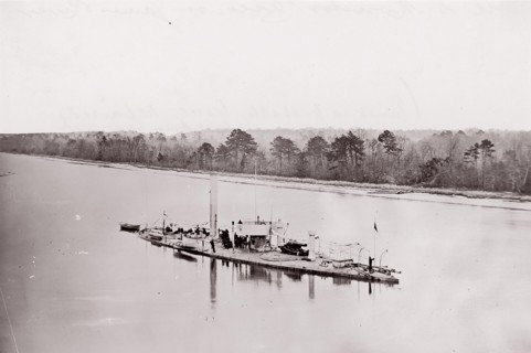 U.S. Monitor "Casco" on James River, taken from a lookout tower on bank., 1861-65. Formerly attributed to Mathew B. Brady.