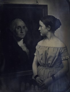 Girl with Portrait of George Washington, ca. 1850.