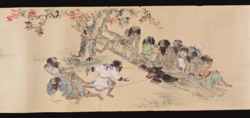 Ainu while bear hunting, 1800-1829. Creator: Chishima (Matsumae), Shunri (active ca 1800-1829).