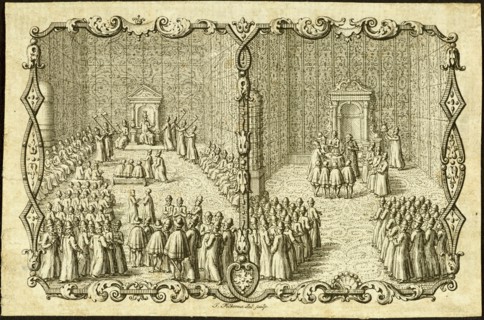 Audience at the Russian Czar, Moscow. Published by Jacob Ulfeldt. Creator: Anonymous.