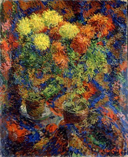 Chrysanthemums on an Oriental Carpet, 1907. Creator: Tarkhov, Nikolai Alexandrovich (1871-1930).