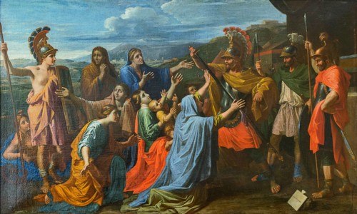 Coriolanus persuaded by his Family to spare Rome (Veturia at the Feet of Coriolanus), ca 1652. Creator: Poussin, Nicolas (1594-1665).