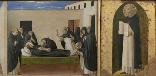 Death of Saint Dominic and Saint Thomas Aquinas. Cortona Polyptych (detail of the predella), c1437. Creator: Angelico, Fra Giovanni, da Fiesole (ca. 1400-1455).