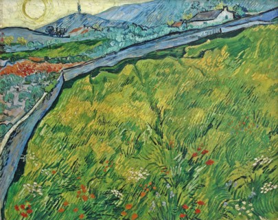 Enclosed wheat field with rising sun, 1889. Creator: Gogh, Vincent, van (1853-1890).