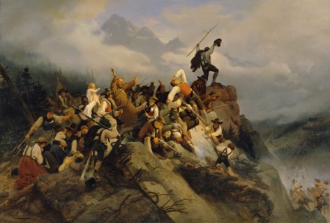 Father Joachim Haspinger among the fighting farmers, 1842. Creator: Artaria, Mathias (1814-1885).