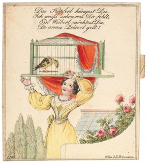 Greeting card. "Your little head is hanging, I know what is wrong with you...", after 1815. Creator: Anonymous.