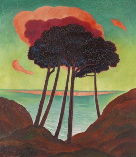 Pine trees with a red cloud, c. 1909. Creator: Wunderwald, Gustav (1882-1945).