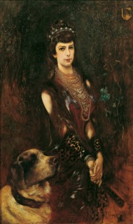 Portrait of Elisabeth of Bavaria with Saint Bernard Dog, 1883. Creator: Romako, Anton (1832-1889).