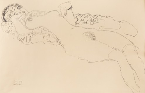 Recumbent female nude, toward the left, 1917. Creator: Klimt, Gustav (1862-1918).
