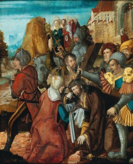 Saint Veronica presenting her veil to Christ on his way to Calvary, ca 1515-1520. Creator: Southwest German master.