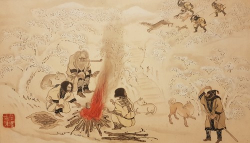 Sika Deer Hunting. From the series The Ainu, Second Half of the 19th cen.. Creator: Hirasawa, Byozan (1822-1876).