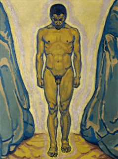 Standing male nude between rocks, c. 1915. Creator: Moser, Koloman (1868-1918).