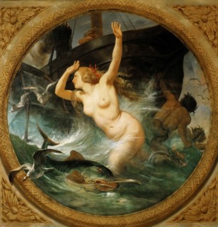 Steam Putting to Flight the Sea Gods (Ceiling painting, Salle des Pas perdus) , 1839-1847. Creator: Vernet, Horace (1789-1863).