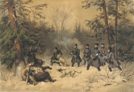 The Bear Hunt of Tsar Alexander II, 1862. Creator: Teichel, Franz (1816-?).