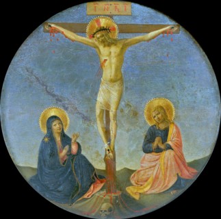 The Crucifixion with Mary and Saint John the Evangelist (Tondo), c. 1440. Creator: Angelico, Fra Giovanni, da Fiesole (ca. 1400-1455).