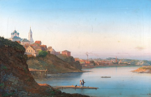 The Dormition Church on Krutitsy in Moscow with the Simonov Monastery in the background, 1858. Creator: Stepanov, Pyotr Sergeevich (active 1850s).