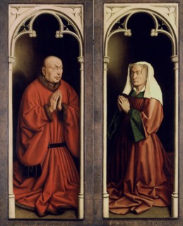 The Ghent Altarpiece. Adoration of the Mystic Lamb: Joos Vijd and Elisabeth Borluut, 1432. Creator: Eyck, Jan van (1390-1441).