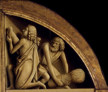 The Ghent Altarpiece. Adoration of the Mystic Lamb: The sacrifice of Cain and Abel, 1432. Creator: Eyck, Jan van (1390-1441).