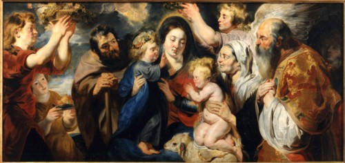 The Holy Family with the young John the Baptist and angels, c. 1616-1617. Creator: Jordaens, Jacob (1593-1678).