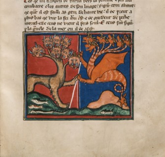 The Sea Beast and the Earth Beast. Miniature from: Apocalypse de saint Jean, ca 1320. Creator: Anonymous.