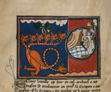 The Woman and the Dragon. Miniature from: Apocalypse de saint Jean, ca 1320. Creator: Anonymous.