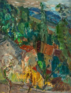 Townscape with Cypress Trees, South of France, 1920s-1930s. Creator: Soutine, Chaim (1893-1943).