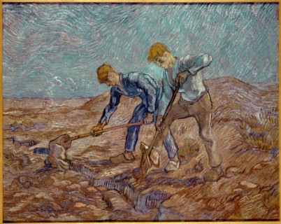 Two Peasants Digging (after Millet), 1889. Creator: Gogh, Vincent, van (1853-1890).