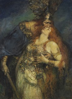 Wotan's farewell to Brunhilde, c. 1910. Creator: Leeke, Ferdinand (1859-1937).