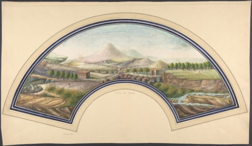 Fan Design with Mount Vesuvius, 19th century. Creator: Unknown.