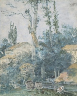 Rustic Scene - A Woman Washing Clothes in a Stream, 18th century. Creator: Anon.