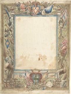 Design for a Frame with Armorial Trophies, the Medici Coat of Arms..., 16th century. Creator: Anon.