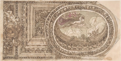 Design for a Ceiling with an Oval Trompe L'Oeil Painting, 17th century. Creator: Anon.