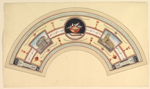 Fan Design with the Pantheon and the Colosseum, 18th century. Creator: Anon.