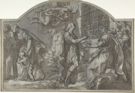 Saint Sebastian Exhorts the Christian Prisoners, 18th century. Creator: Anon.