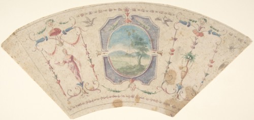 Semi-Circular Design with Grotesques and a Central Medaillon containing a Landscape,18th cent. Creator: Anon.