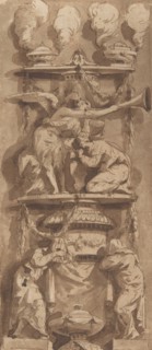 Design for a Funerary Monument or Epitaph with Mourning Figures, 18th century. Creator: Anon.