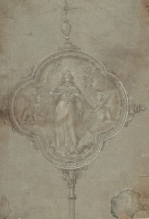 Drawing for a Standard with Christ in Glory Flanked by Putti, 16th century. Creator: Anon.