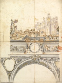 Two Alternate Designs for a Balustrade with Architectural Perspective., 1700-1780. Creator: Anon.