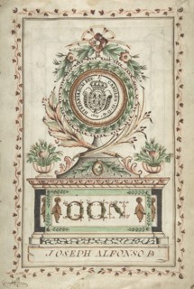 Frontispiece with Vegetal Medallion and Latin Dedication surrounding a Coat of..., 18th century. Creator: Anon.
