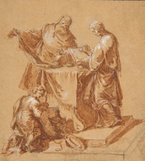 A High-Priest, the Prophetess Anna (?) and a Kneeling Boy around a Table, 1745. Creator: Anton Kern.