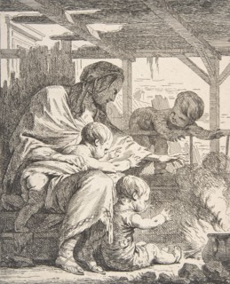 Family Warming Their Hands By a Fire, 18th century., 18th century. Creator: Noël Hallé.