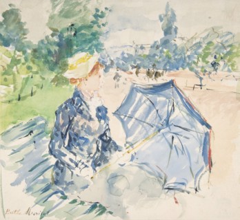 A Woman Seated at a Bench on the Avenue du Bois, 1885. Creator: Berthe Morisot.