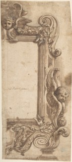 Design for a Half Frame Decorated with Angels, Volutes and Garlands., 1634-89. Creator: Attributed to Ciro Ferri.