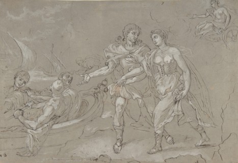The Rape of Helena; verso: Study of a Kneeling Nude Male Figure, late 17th-18th century. Creator: Daniel Seiter.