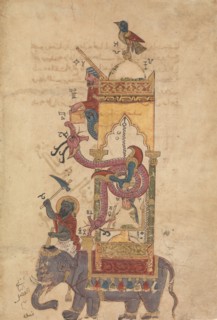 The Elephant Clock, Folio from a Book of the Knowledge of Ingenious Mechanical..., A.H. 715/A.D.1315 Creator: Farrukh ibn Abd al-Latif.