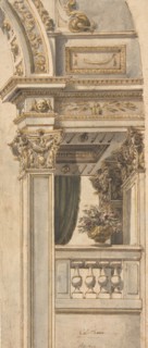Design for Part of a Wall Elevation with a Balcony flanking an Arch, . Creator: Attributed to Faustino Trebbi (.