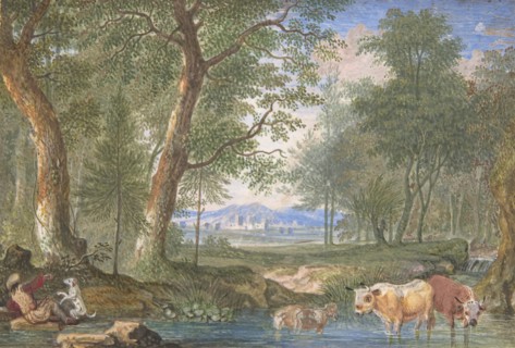 Landscape with Cows in a Brook, 1698. Creator: Felix Meyer.