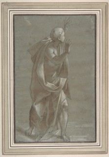 Standing Male Draped Figure With His Hands Raised, 1565-71. Creator: Giovanni Paolo Lomazzo.
